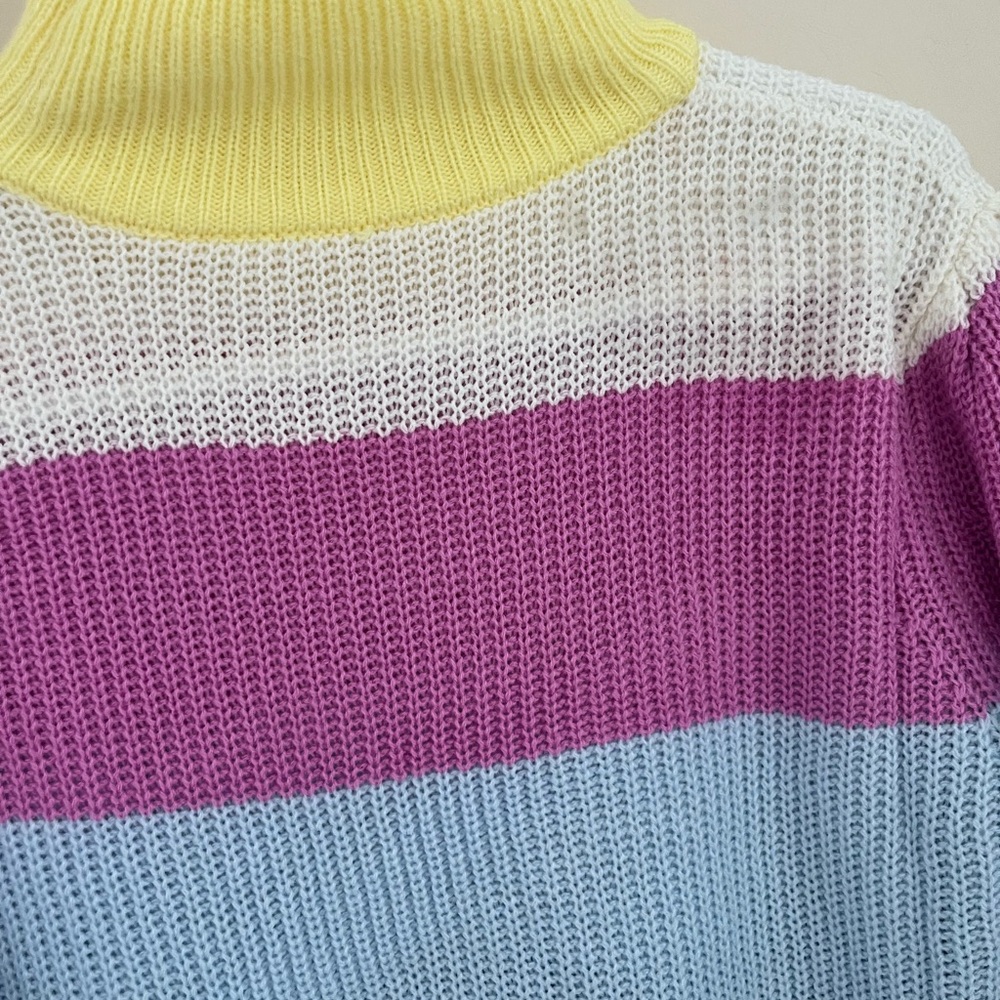 AMAZON Pink Colorful Striped Knit Sweater Size S NWOT - Picture 6 of 8